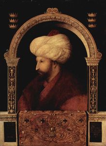 Lukisan Sultan Mehmed II atau dikenal dengan Muhammad Al Fatih oleh Gentile Bellini (1480), diambil dari http://foglobe.com/mehmed-ii.html
